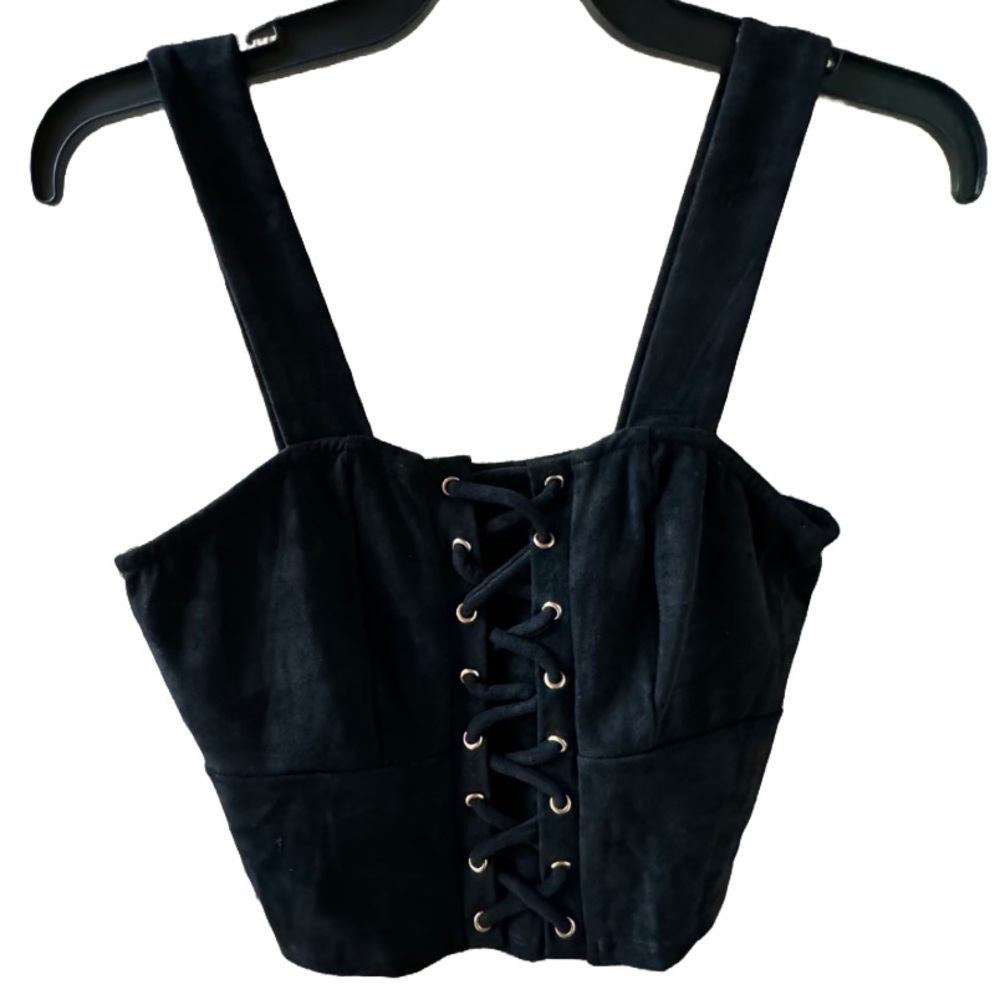 Bebe Faux Suede Lace-Up Top Jet Black XS